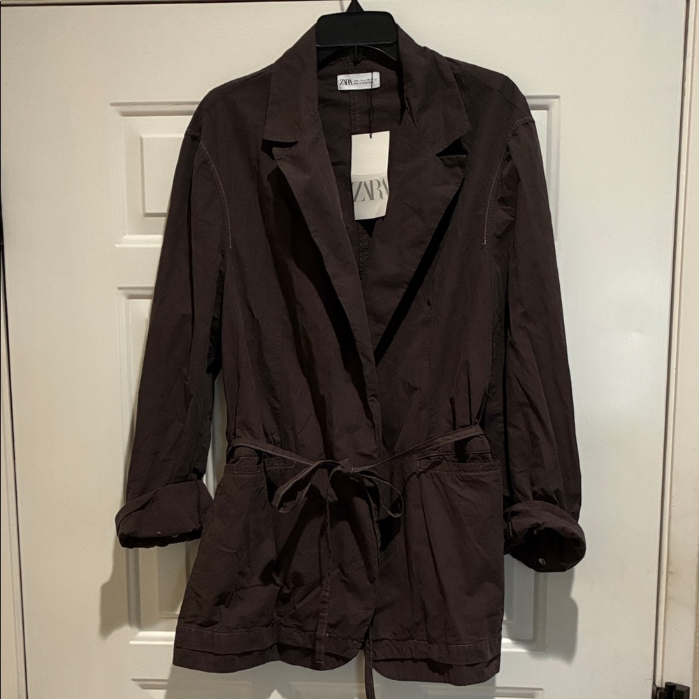 Zara Brown tie waist jacket